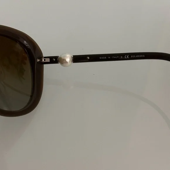CHANEL Dark Brown Sunglasses with Pearl Accents